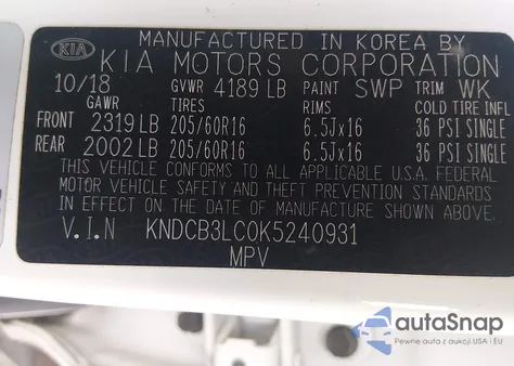 2019 Kia Niro Lx z USA, uszkodzony, nr VIN KNDCB3LC0K5240931